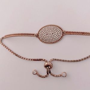 925 Silver clear cz stones tennis banglet bolo lock 14K rose gold plated